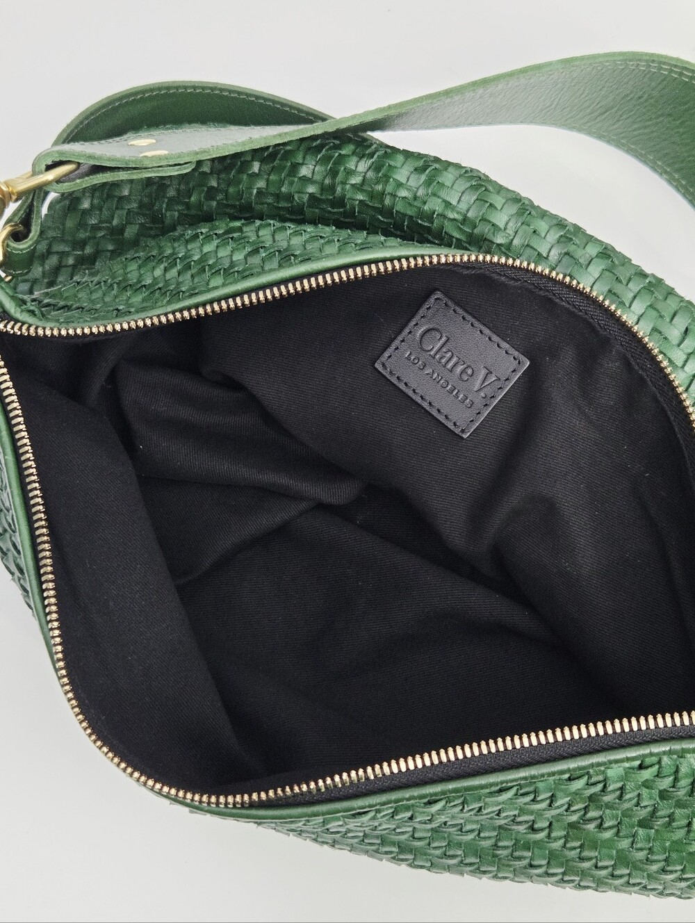EXCELLENT CLARE V MOYEN MESSENGER BAG - EVERGREEN WOVEN ZIG-ZAG LEATHER - Picture 9 of 11